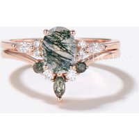 Ensemble de Bague de Fiançailles en Agate Mousse et Moissanite par BBBGEM