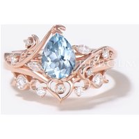 Bague de fiançailles en aigue-marine en forme de cœur par BBBGEM