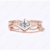 5mm Round Moissanite Engagement Ring Curved Bridal Ring Set