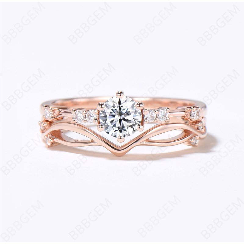 5mm Round Moissanite Engagement Ring Curved Bridal Ring Set — Engagement Rings