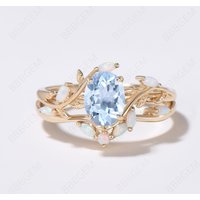 Twig Vine Aquamarine Opal Engagement Ring Leaves Ring