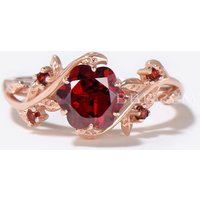 Leaf Garnet Ring Rose Cut Natural Red Garnet Engagement Ring — Engagement Rings