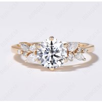 7mm Round Moissanite Ring Yellow Gold Cluster Promise Ring — Stackable Rings