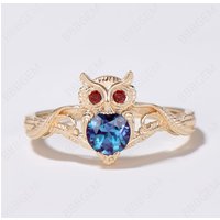 Owl Engagement Ring Twig Vine Round Alexandrite Garnet Ring