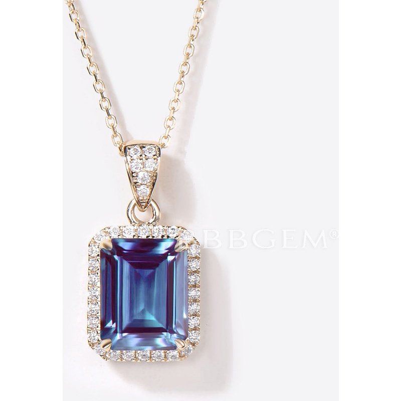 Emerald Cut Alexandrite Necklace Halo Diamond Pendant — Pendant Necklace