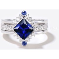 Infinity Twist Sapphire Engagement Ring 3pcs Diamond Bridal Set