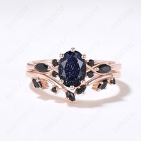 7 Stone Galaxy Blue Sandstone Ring Set Cluster Oval Ring — Stackable Rings