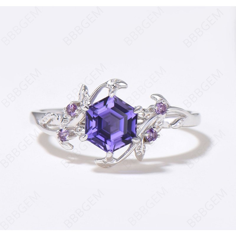 Twig Leaf Purple Sapphire Engagement Ring Natural Inspired Ring — Engagement Rings