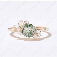 Cluster Moss Agate Ring Hexagon Cut Engagement Ring — Engagement Rings