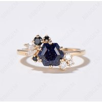 Hexagon Blue Sandstone Ring Cluster Engagement Ring — Engagement Rings