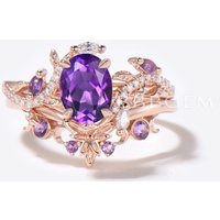 14K Rose Gold Enchanted Twigs 1.5CT Oval Amethyst Engagement Ring Set