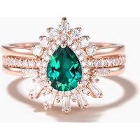 Ensemble de Bague de Fiançailles en Émeraude Lab en Forme de Poire par BBBGEM — Bagues de fiançailles