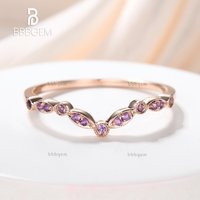 Bague de mariage en améthyste courbe V milgrain en or rose 14k — Bijoux de mariage