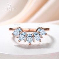 Pear Shape Icy Blue Aquamarine Five Stone Band With Moissanite Diamond Mother Rings