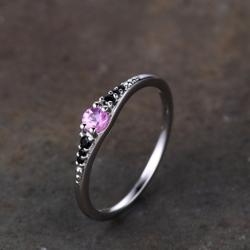 Mini 3mm Natural Pink Sapphire Women Delicate Sterling Silver Ring Band — Stackable Rings