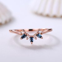 Bague de mariage en topaze bleue de Londres en forme de marquise en or rose