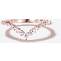Bague de mariage en or rose avec moissanite courbée et taille poire et ronde