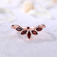 Bague de Mariage en Or Rose avec Garnet Marquise, Bague Courbée Assortie