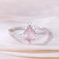 Unique 0.8CT Pear Cut Rose Quartz Engagement Ring Milgrain Band Rose Gold