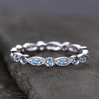 Bague de Mariage Unique en Topaze Bleue en Or Blanc 14k/18k — Bijoux de mariage
