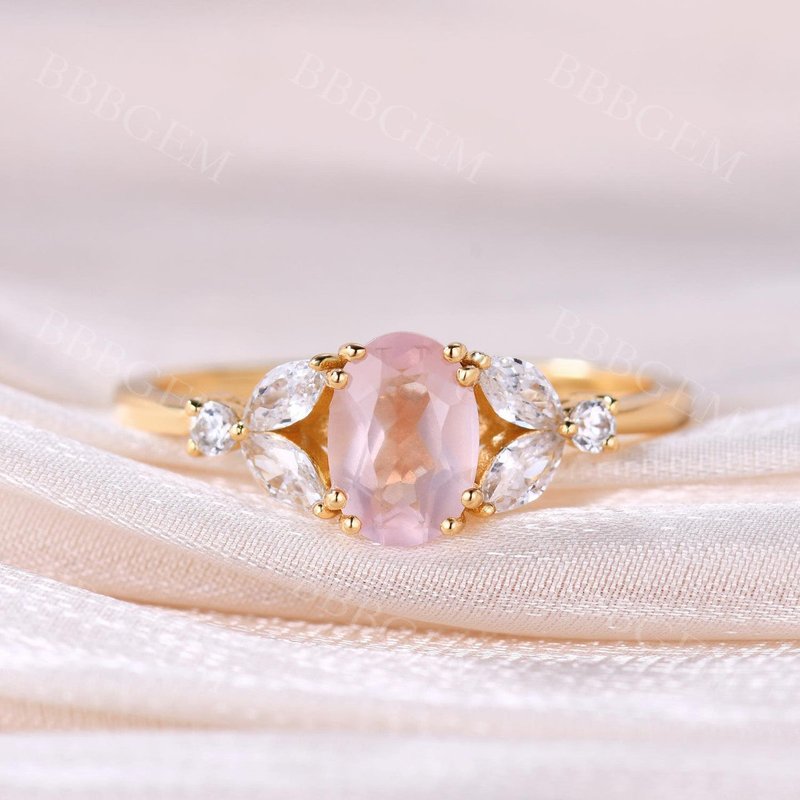 Unique Oval Cut Rose Gold 1CT Natural Rose Quartz Engagement Ring — Engagement Rings