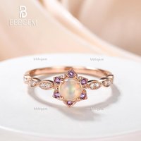 Dainty 0.5 Carat Round Cut Opal Engagement Ring Amethyst Halo Rose Gold