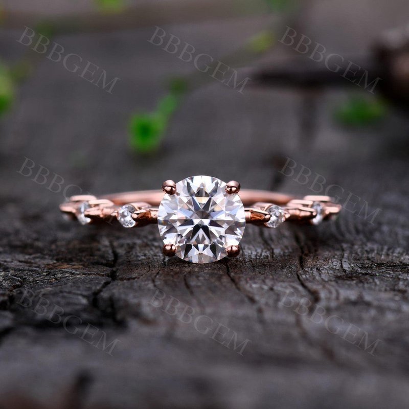 Dainty Moissanite Engagement Ring 1.25CT Round Cut In 14k/18k Rose Gold — Engagement Rings