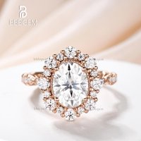 Vintage 2CT Oval Cut Moissanite Halo Engagement Ring Solid White Gold