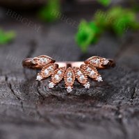 Vintage Curved Moissanite Wedding Band Solid Rose Gold Marquise Shape — Wedding Jewelry