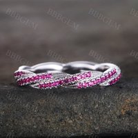Bague de mariage en rubis torsadé en or blanc