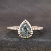 Bague de fiançailles en or blanc avec agate mousse en forme de poire