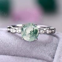 Bague de fiançailles en or blanc avec agate mousse et diamants