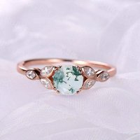 Bague de fiançailles en agate mousse en or rose