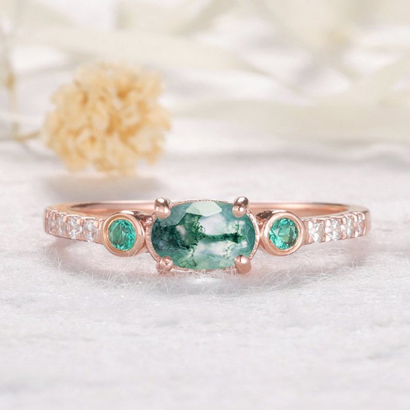Bague de fiançailles en agate mousse et or rose — Bagues de fiançailles