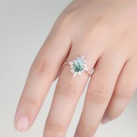 Bague de fiançailles en agate mousse et halo de diamants