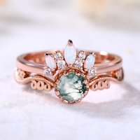Ensemble de Bagues de Mariage en Agate Mousse Opale et Diamant par BBBGEM — Anneaux empilables