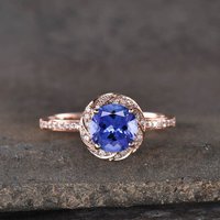 Bague de fiançailles Halo en Saphir Bleu et Diamants par BBBGEM