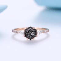 Bague de fiançailles en quartz rutile noir hexagonal par BBBGEM