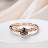 Bague de fiançailles en quartz rutile noir naturel avec moissanite