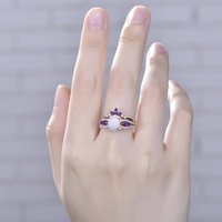 Natural Fire Opal Wedding Ring Set Marquise Amethyst Opal Ring — Wedding Jewelry