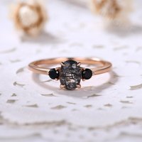 Bague de fiançailles en quartz rutile noir et or rose