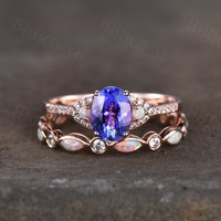Wedding Ring Set Tanzanite engagement ring set art deco opal matching band
