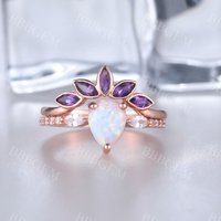 Ensemble de Bagues Empilables en Opale et Améthyste en Or Rose 14k
