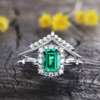 Ensemble de Bagues de Mariage en Émeraude Taillée