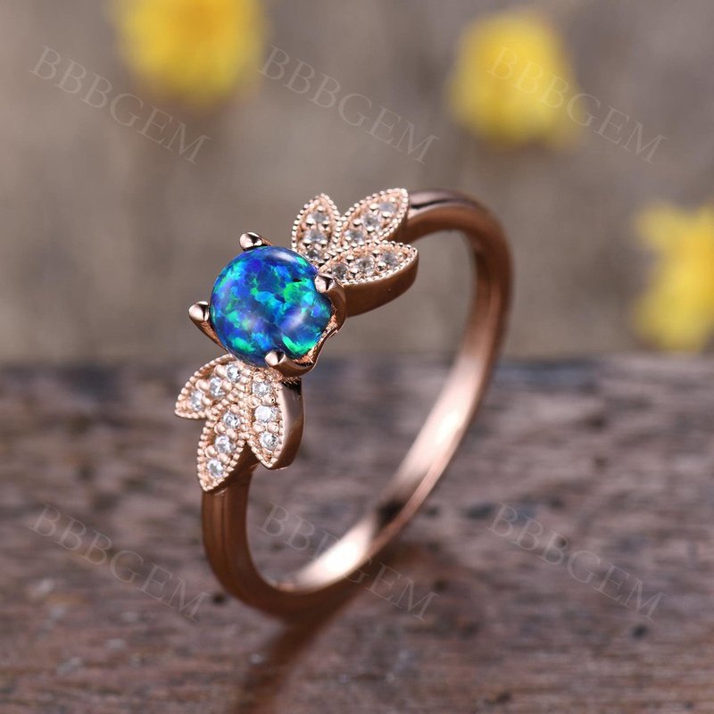 Vintage Black Opal Nadia Diamond Engagement Ring 14K/18K Gold — Engagement Rings