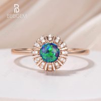 Bague de Fiançailles en Opale Noire et Diamants en Or 14K/18K