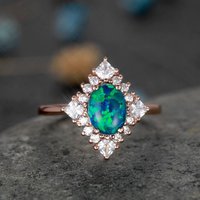 Bague de Fiançailles Vintage en Opale Noire et Diamant
