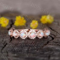 Bague de mariage en opale et diamant en or rose 14K/18K