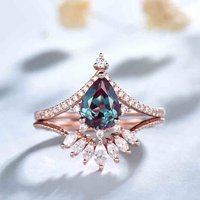 Ensemble de mariage vintage en or rose avec alexandrite en forme de poire de 1,2 carat