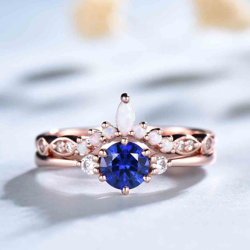 Ensemble de Bague Empilable en Saphir Selene et Opale — Anneaux empilables
